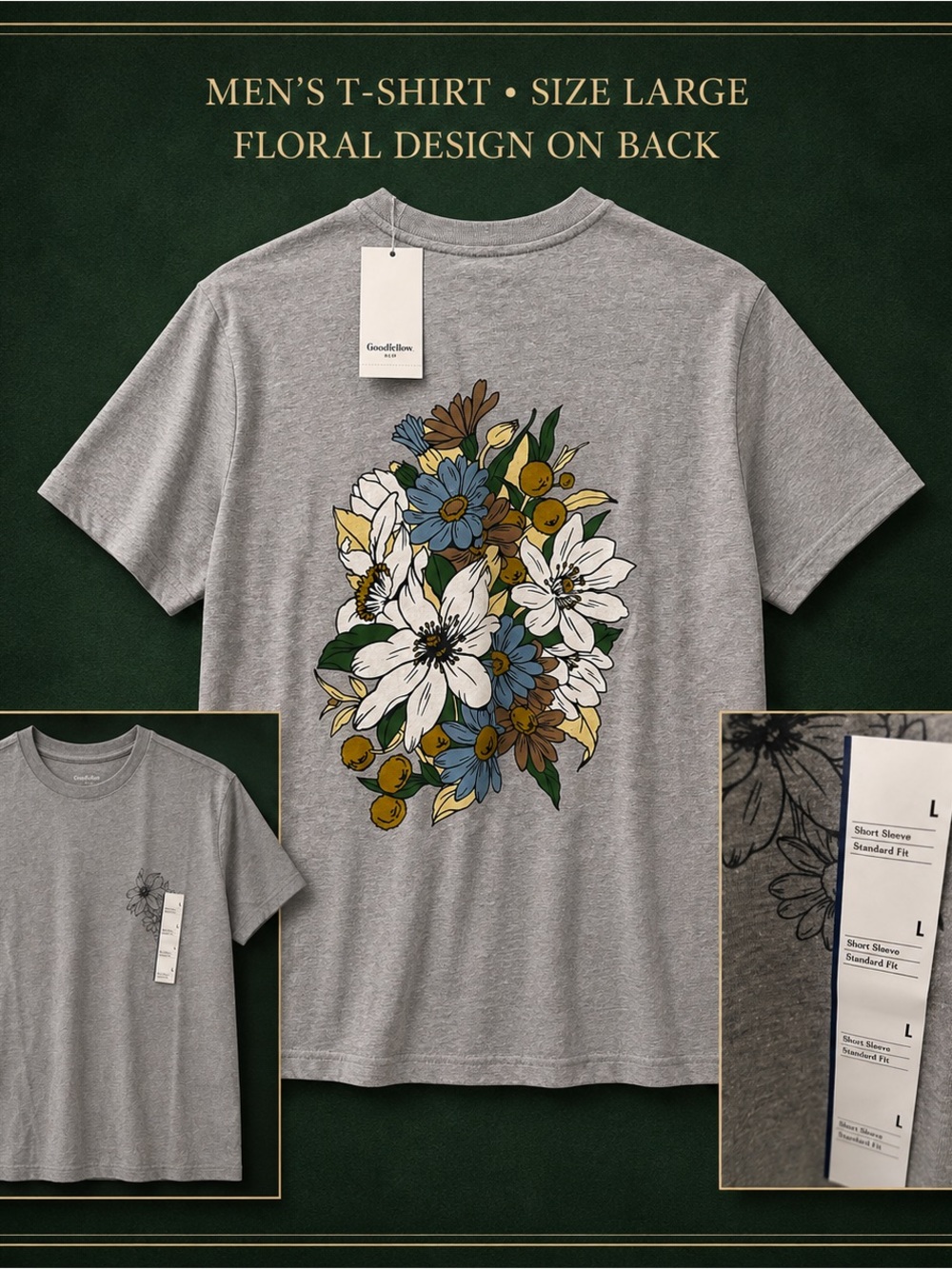 Goodfellow & Co Gray Short-Sleeve Tee with Multicolor Floral Back Print
